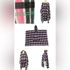 Kat- Nap  Women's Plaid Fleece Hooded poncho one size
